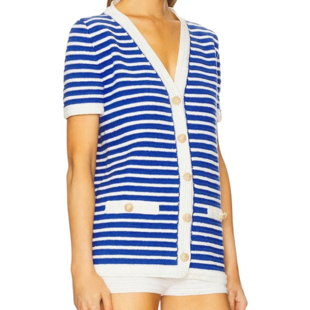 NWT My Beachy Side Loulou Striped Cardigan Blue/White - Sz S - MSRP $425 - Picture 2 of 5